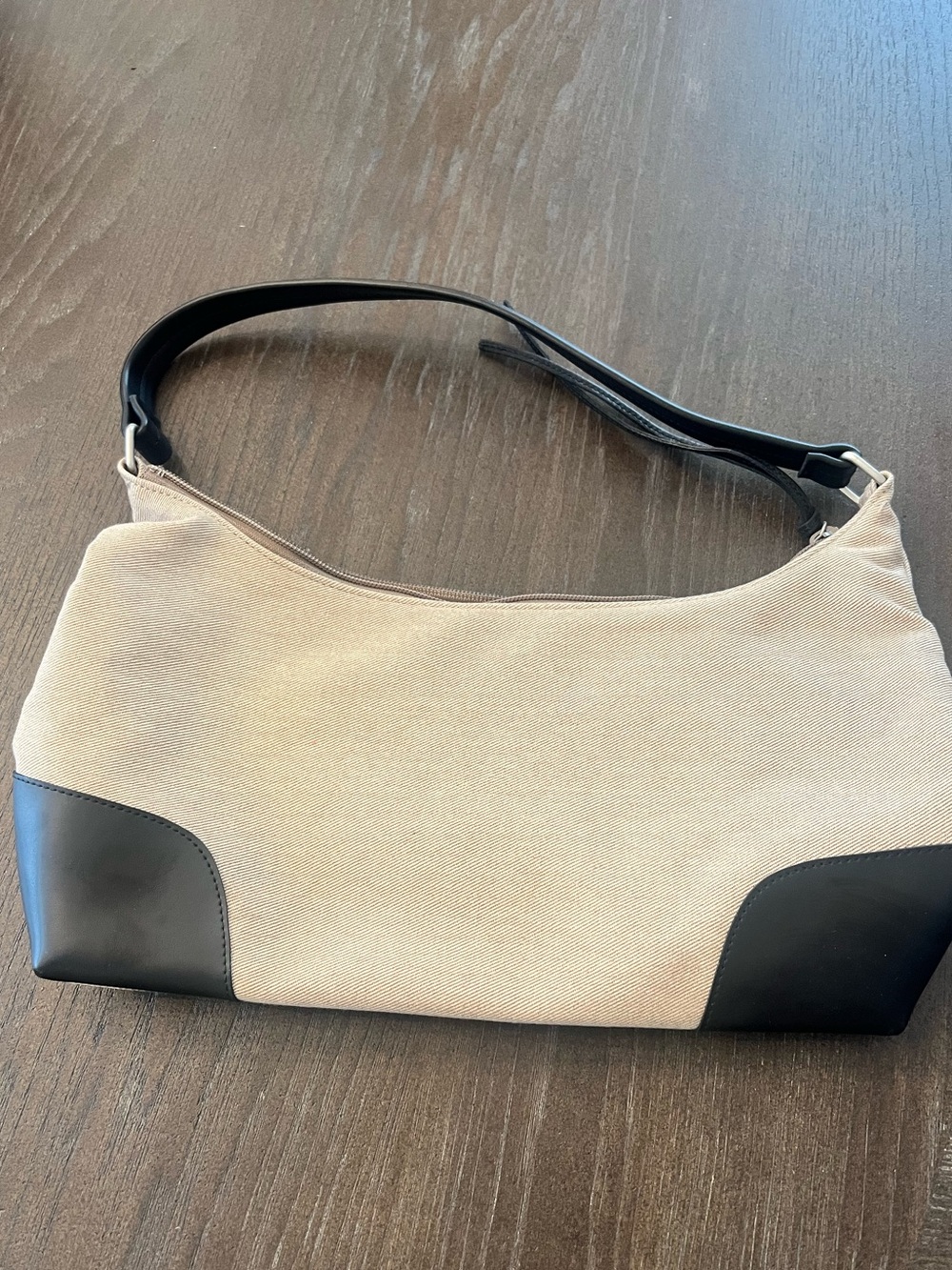Art berg Japan Beige Canvas Shoulder Bag with Black Trim